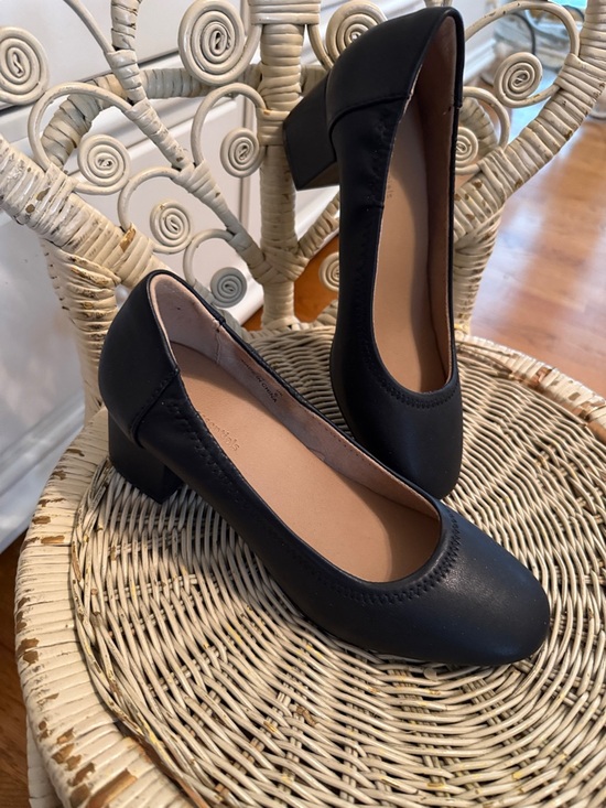 Shoes - Classic Black Block Heel Faux Leather Pumps